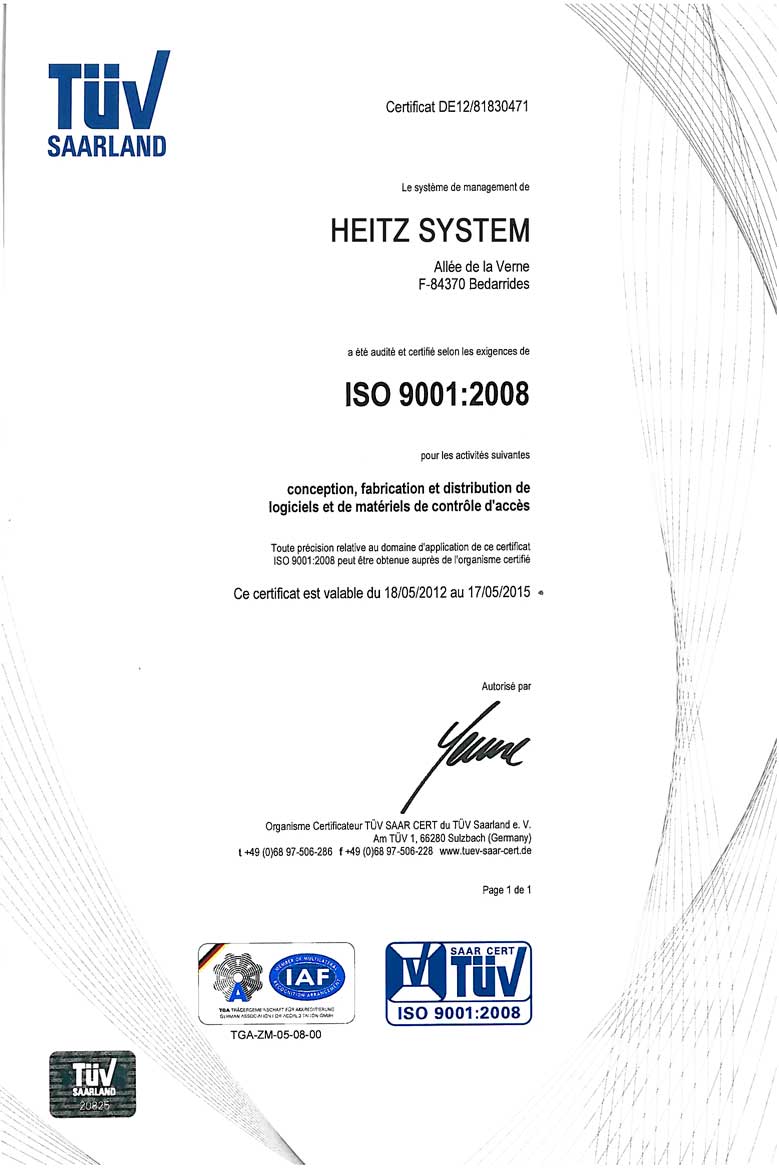Certificat ISO 9001